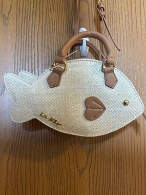 Betsey Johnson Cream Fish-Shaped Crossbody Bag with Tan Accents